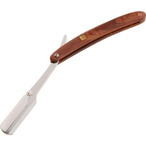 Safety Wooden Handle Stainless Steel Folding Straight Razors for Mens Beard Mustache Hair Removal with Case