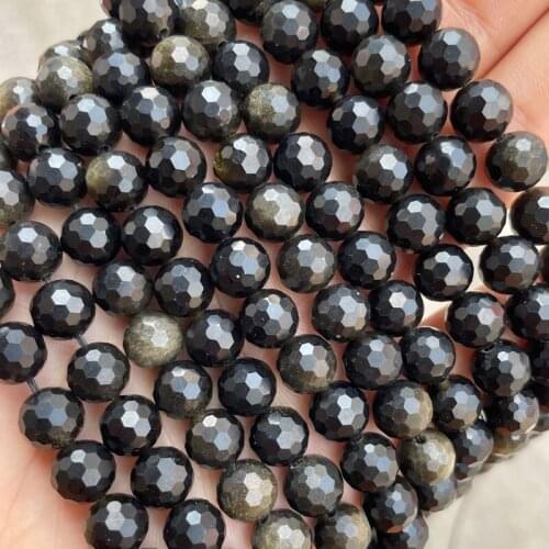 Multi Faceted Natural Stone Gold Obsidian Beads 8mm Round Loose Spacer Beads 15'' Strand DIY Bracelet For Jewelry Making New