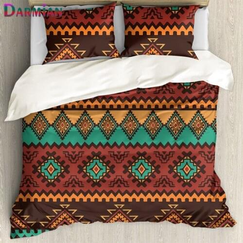 DARMIAN 3Pcs/Set Home Texile Throw Pillowcase and Duvet Cover Vintage African Tribal Print Soft Quilt Accessories Bedroom Decor