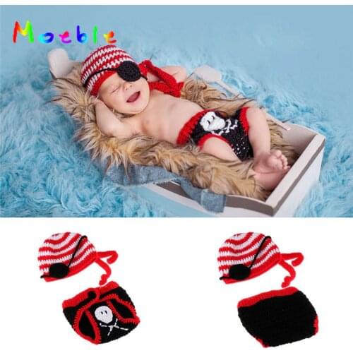 Crochet Newborn Baby Boys Pirate Costume Fotografia Props Infant Photography Accessories Knitted Newborn Photo Shoot Outfits