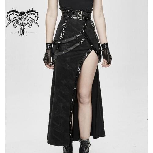 Devil Fashion Womens Punk Vintage High Wasit Sexy Split Skirt Japan Style Stage Performance Cosplay Half Skirts