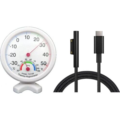 Hygrometer Humidity Thermometer Temp/Temperature Meter & Nylon Braided USB-C Charging Cable For Surface Pro 6/5/4/3