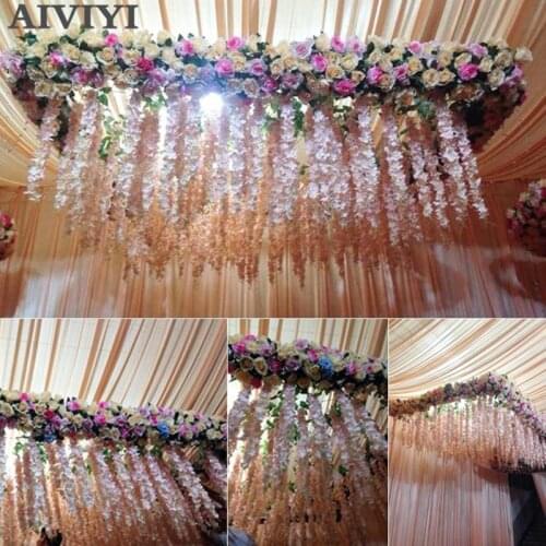 Artificial wisteria flower silk Simulation vine flower hydrangea rattan DIY wedding decoration for wall hanging hotel 9pcs/lot