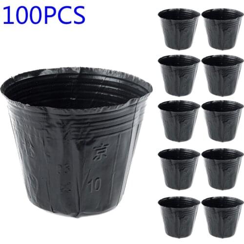 100 X Round Nutritional Black Plastic Nursery Pots Seedlings Plants Pots Garden
