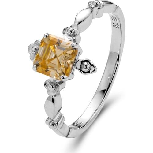 BOEYCJR 925 Silver 1ct 5.5*5.5mm Asscher cut Champagne Moissanite VVS1 Engagement Wedding Diamond Ring for Women