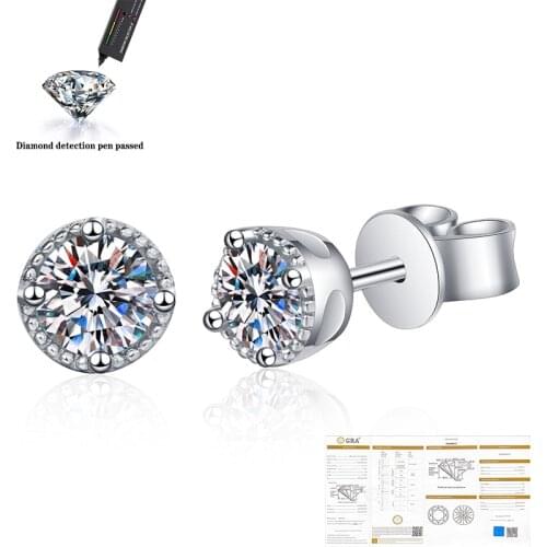 Moissanite küpe F 0.3 ctw elmas top küpeler katı 14K beyaz altın klasik Lab elmas 4 Prong küpe kadın