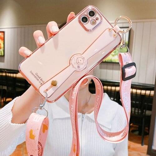 Shoulder Wrist Strap Bracket Soft Case For Vivo Y72 Y31 Y51 Y12 Y17 Y11 Y20 S i V20 SE Pro V17 Neo Y73 Cover Luxury Plating Capa