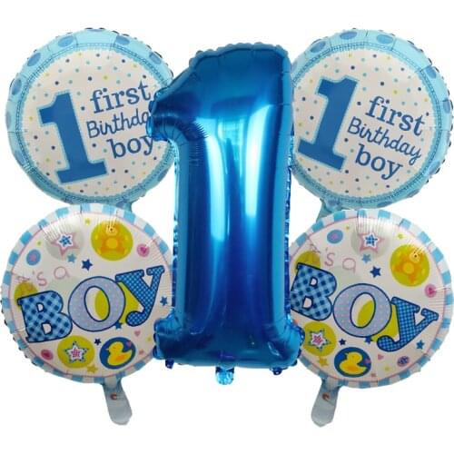 Baby Boy Girl 1st Birthday Party Foil Balloons Set Pink Blue Number Foil Balloons Kids First Birthday Party Decoration Supplies