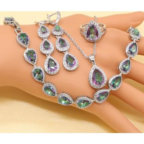 XUTAAYI Top Quality Silver Jewelry Sets Multicolor Cubic Zirconia Necklace Pendant/Rings/Earrings/Bracelet For women