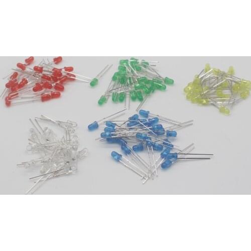 100PCS/lot 3mm LED diode Light Assorted Kit White Yellow Red Green Blue component DIY kit new original