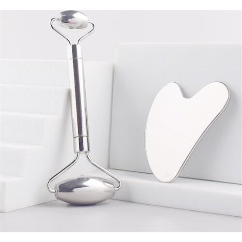 Stainless Steel Face Care Massager Facial Roller Gua Sha Tool Set Massage Neck Beauty Health Anti Wrinkle Cellulite Skin Tools