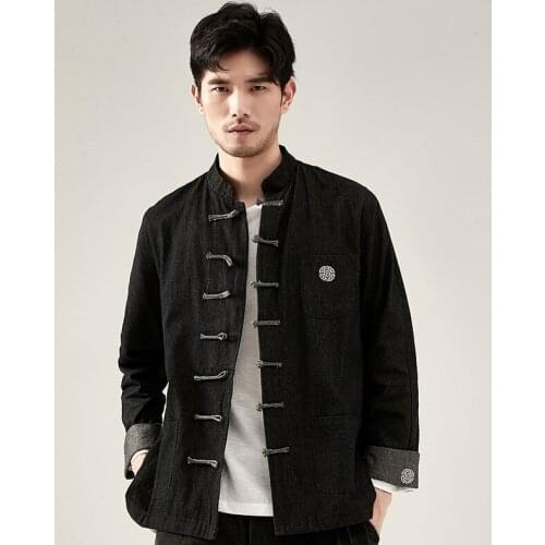 New 2021 Chinese Style Denim Jacket Men Clothes Jeans Jacket Men Clothing MenS Denim Jacket Black Outerwear M-5Xl KK3506
