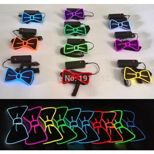 NEW Design Fashion Glowing Flashing 10 colors EL Wire DJs,bow Tie for party ,bar,club, DJ by 3V Steady on Or Sound Active