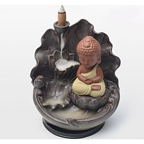 New Traditional Cute Buddha Backflow Incense Burner Classic Smoke Waterfall Buddhist Incense Holder Home Decor +10pcs Free Cones