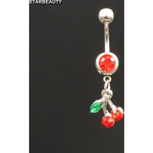 14G Navel Piercing Ombligo Green Leaf Cherry Navel Ring Gauge Belly Button Rings Industrial Piercing Nombril Pircing