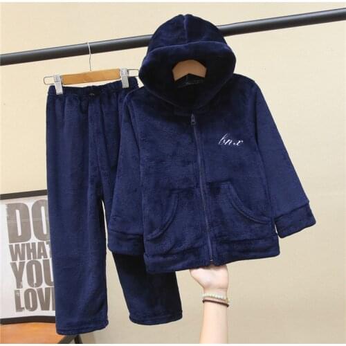 Boys Hooded Pajamas Set Sleepwear Long Sleeve Cozy Plush PJ Set for Girls Homewear Boys Pyjamas Jammies Set