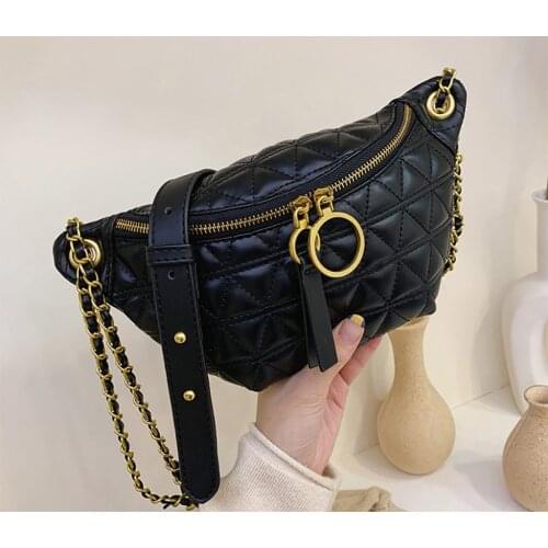 Women Waist Pack PU Leather Chain Fanny Pack Fashion Belt Shopping Shoulder Bag Female Zipper Crossbody Handbag Large Sac