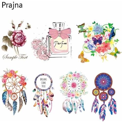 Prajna Perfume Bottle Butterfly Patch Flower Rose Iron On Transfers Stickers On Clothes For Kids Dresses Thermal Refined Decor D