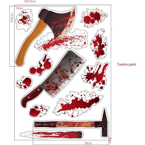 PVC Halloween Horror Stickers Axe Blood Handprint Blood Footprint Skull Door Window Glass Sticker Halloween Decoration Supplies