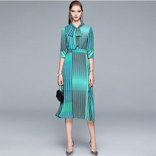 Printed Chiffon summer fashion elegant modesty lace-up dresses Women Casual Boho Beach Sexy bow Drape High Slit Party Dress