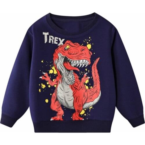 27Kids Boys Long Sleeves Horrible Dinosaur Pattern Ehite Color Sweatshirts Kids Clothes Autumn Childrens Clothing 2-7Year