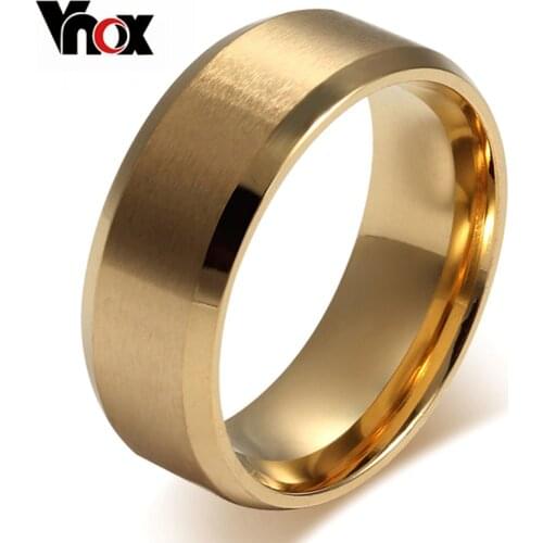 Vnox stainless steel 8mm Matte flat rings for women gold-color wedding rings