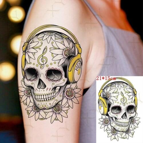 Waterproof Temporary Tattoo Sticker Skeleton Head Earplugs Flash Tattos Totem Geisha Cat Snake Body Art Arm Fake Tatoo Women Men