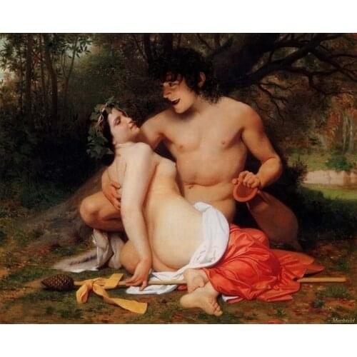 Handmade Oil painting reproduction Faun and Bacchante by William Bouguereau