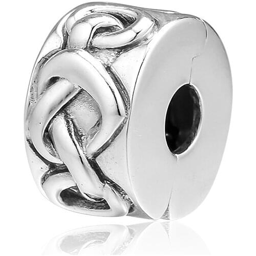 CKK Silver 925 Jewelry Fits Pandora Bracelets Knotted Heart Clip Charms Original Beads Sterling Silver Making