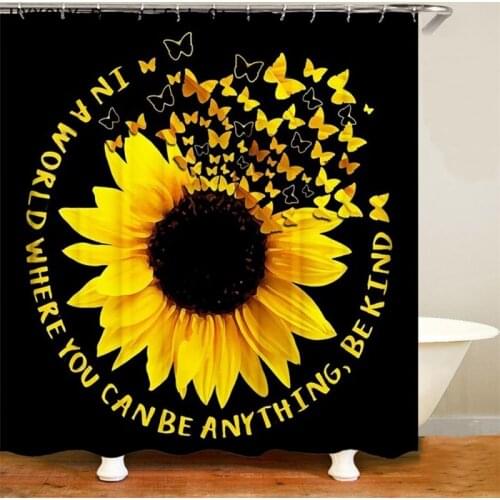 Butterfly and Flowers Shower Curtain Luxury Black Bathroom Decor Waterproof Polyester Hanging Cover Screen Set 3D Custom Design