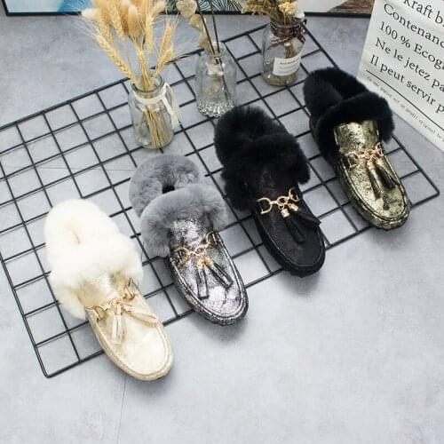 Europe Style Autumn & Winter Artificial Fur Flat Heels Womens Shoes Tassel Peas Shoes Warm Female Shoes 5 Colors