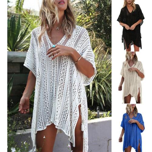 Crochet Beach Tunic Pareo Beach Cover up 2020 Sexy Swimsuit Hollow Coverup Women Kaftan Ladies Summer Swimwear Cover ups