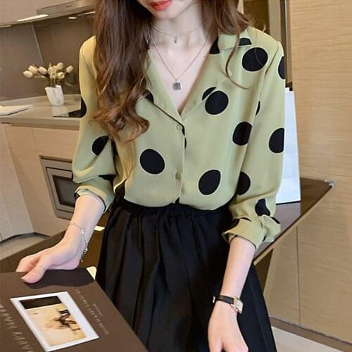 Women Blouse Womens Chiffon Shirt Spring Shirt plus Size Womens Clothing Polka Dot Top Blusas Ropa De Mujer