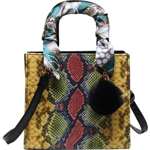 PU Leather Handle Ribbons Shoulder Purse Retro Snake Printed Women Crossbody Bag Portable Street Travel Shopping Handbags