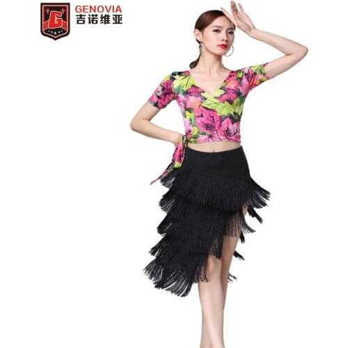 Women Performance Latin Skirt Tassel Dress Rumba Samba Belly Dance Costume DressM/L/XL