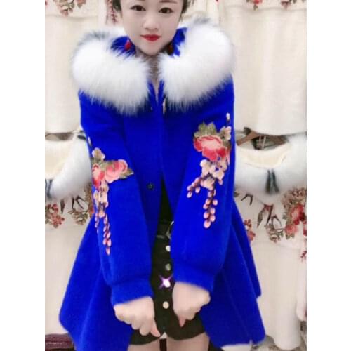 Women 2020 Winter Imitation Mink Fur Jacket Coat Female Loose Embroidered Thick Velvet Hooded Sweater Cardigan Outerwear Y859