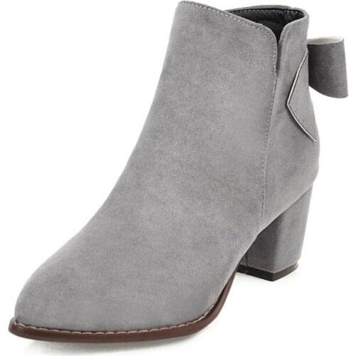 YQBTDL Fashion Bow-knot Women Ankle Boots Female Newest Pointed Toe 2020 Botas Woman Zipper Thick Heels Shoes Big Size 34-43