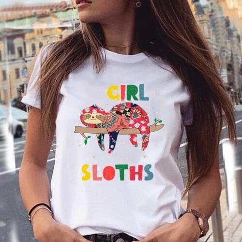 Women T-shirts 90s Sloth Animal Love Sweet New Graphic Print Female Stylish Fashion Cartoon Summer T Top Shirt Tee T-Shirt