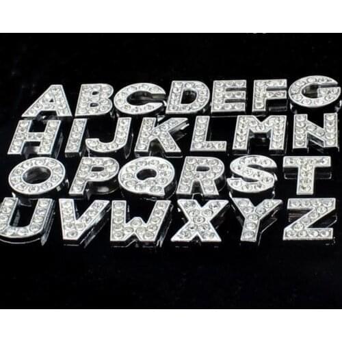 A-Z 26pcs/sets 10 sets of silver ones 10 sets of gold ones Crystal Letter Slide Charms Initial Alphabet Slider For 10mm Belt