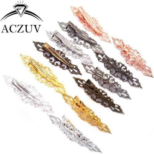 100piece 15x57mm Silver Rose Gold Gunmetal Antique Bronze Rhodium Plated Filigree Hair Clips Accessories Jewelry Making Findings