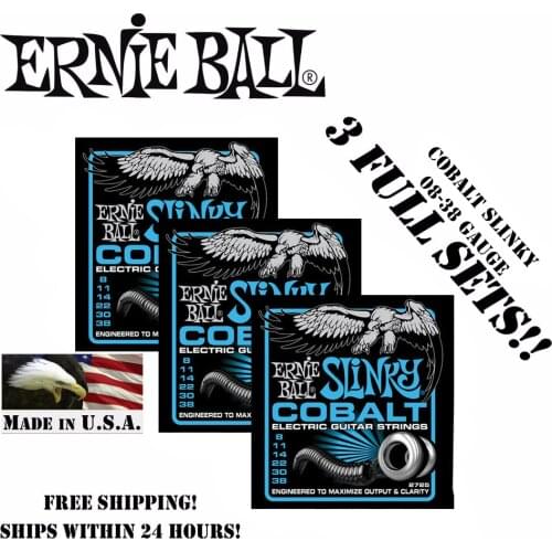 3 Packs! Original Ernie Ball 2725 COBALT Extra Slinky Electric Guitar Strings 8-38