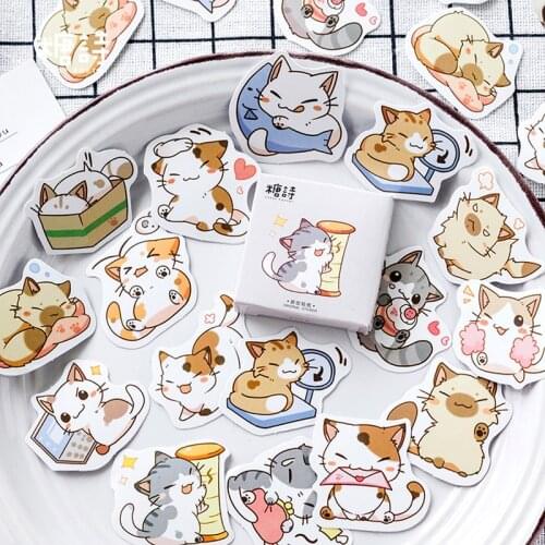 45 Sheet/set Cute Animal Cat Sticker DIY Scrapbooking Label School Stationery Kawaii Cartoon Crafts Decorations Stickers