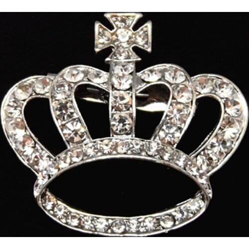 DHL Free Shipping Wholesale Cheap Price Silver Tone Crystal Crown Brooch With Cross