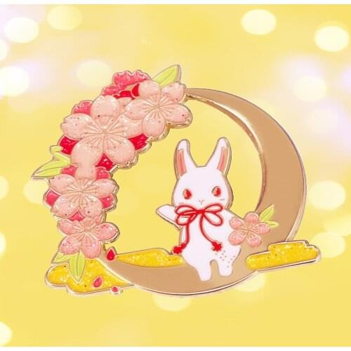 Eclipses Blossom Bunny Mochi Glitter Sakura Moon Enamel Brooch Pin Lapel Hard Metal Pins Brooches Badges Exquisite Jewelry