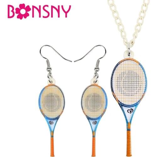 Bonsny Acrylic Jewelry Sets Fashion Badminton Racket Necklace Earrings Street Hipster Pendant For Women Girls Charms Gift NE+EA