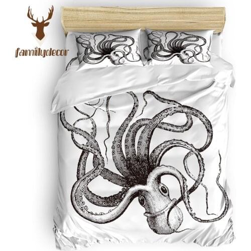 FamilyDecor DHL Free Shipping Black And White Octopus Eve Of All SaintS Day Machine Washable Duvet Cover Sets Easter Day Flat