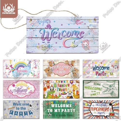 Putuo Decor Childrens Birthday Party Wooden Door Hanging Sign Birthday Sign for Sweet Home Wall Decor Birthday Party Decoration