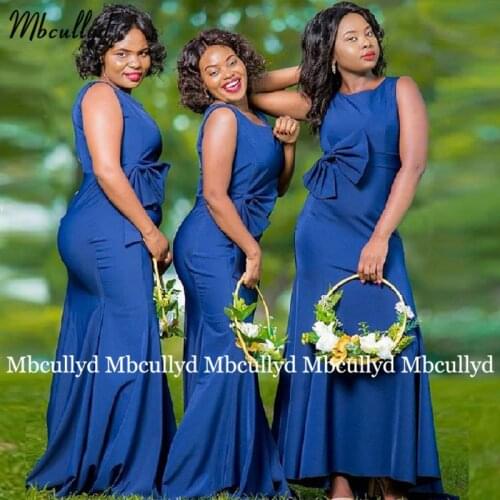 Long Blue Bridesmaid Dresses for African Black Girls Mermaid Satin Wedding Party Dress Prom Formal Gown vestidos 2021 Plus Size