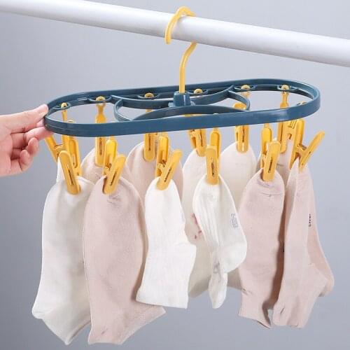 Home Oval Drying Rack Socks Underwear Hanger Foldable Clothes Drying Rack With 12clothespins For Balcony
