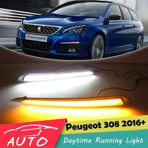 DRL For Peugeot 308 2016 2017 2018 LED Car Daytime Running Light Waterproof Driving Fog Lamp Daylight With Turn Signal